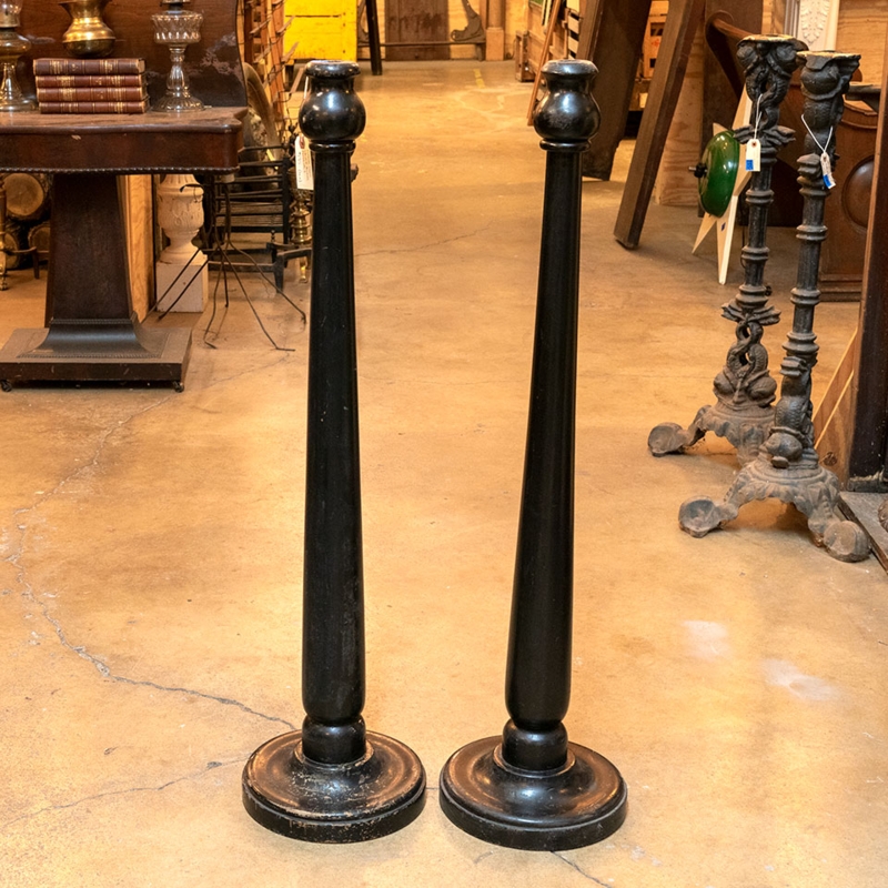 Tall Black Floor Candle Pedestals, Tapered Spindle with Bulbous Neck