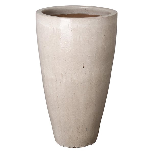 Tall Ceramic Planter, Distressed White Glaze, Tapered Silhouette, Farmhouse