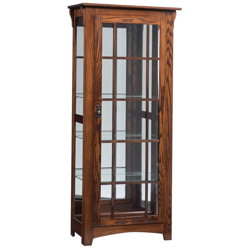Tall Craftsman Curio Cabinet with Grid Muntins and Mirror Back
