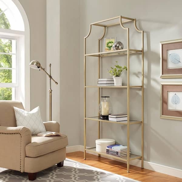 Tall Etagere Bookcase: Arched Top with Clear Glass Shelves
