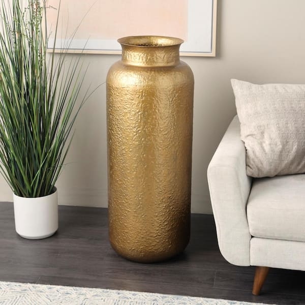 Tall Floor Vase Hammered Metal Finish Metallic Accent Decor
