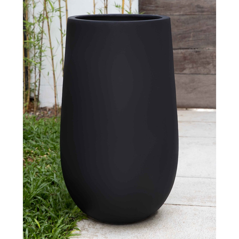 Tall Planter Tapered Cylindrical Form Onyx Black Smooth Matte