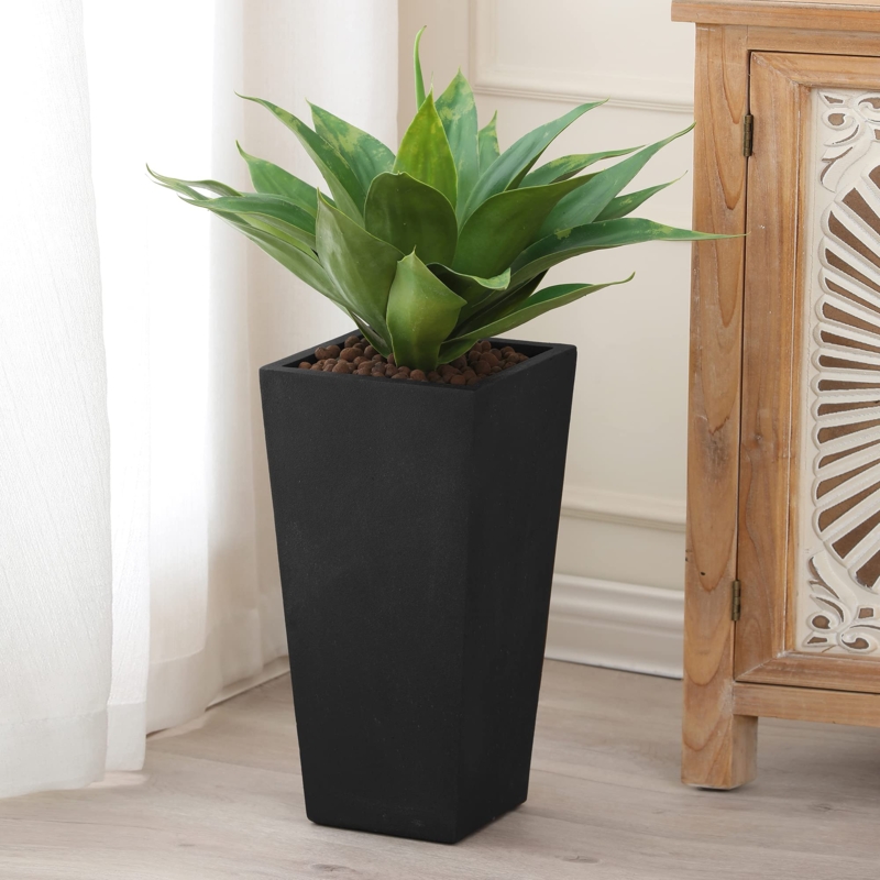Tall Planter Tapered Silhouette Square Top Matte Black Minimalist