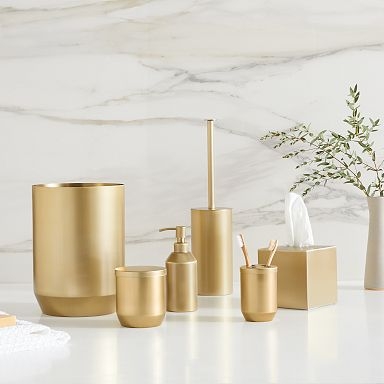 Tapered Bath Accessory Set Brushed Gold Satin Finish Minimalist