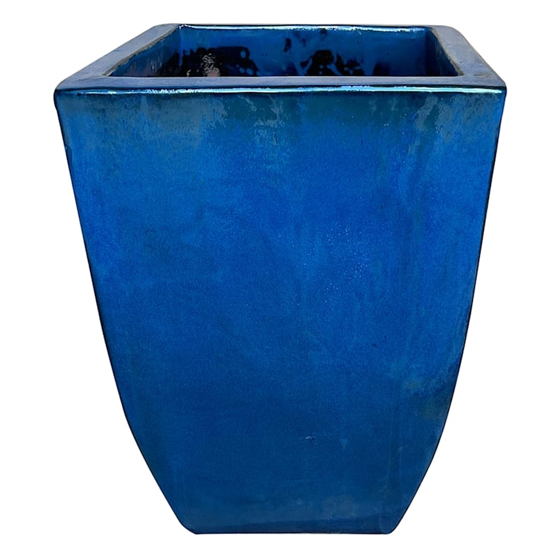 Tapered Planter Tall Square Top Cobalt Blue Ceramic
