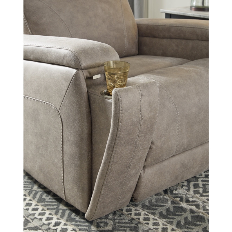 Taupe Fabric Powered Recliner with Hidden Cupholder