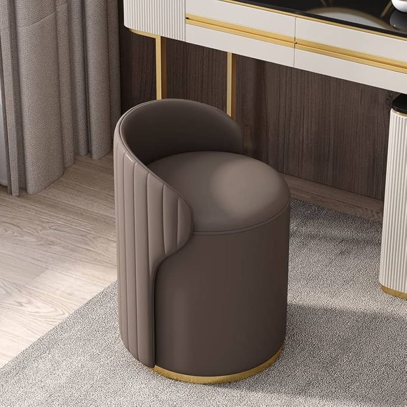 Taupe Gray Vanity Stool Vertical Channeling Gold Base Ring