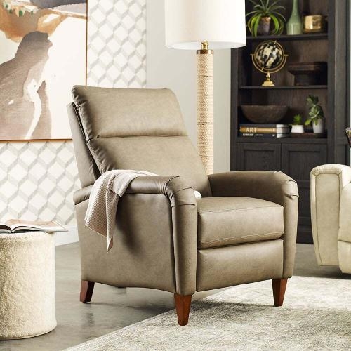Taupe High-Leg Recliner featuring Split Back and Welt Trim Details