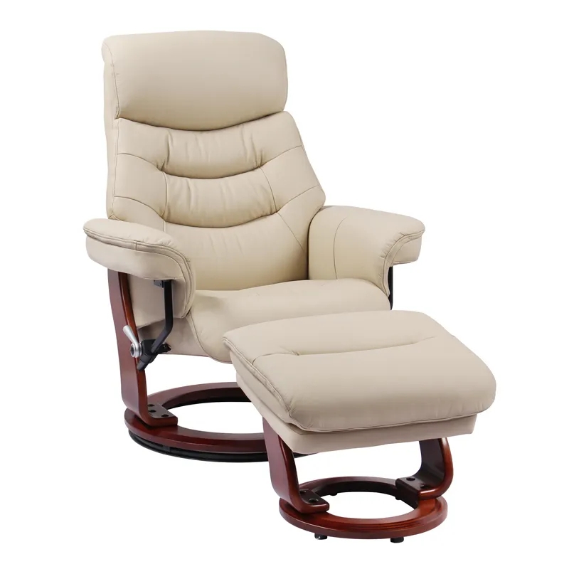 Taupe Recliner Chair Matching Ottoman Circular Wood Base