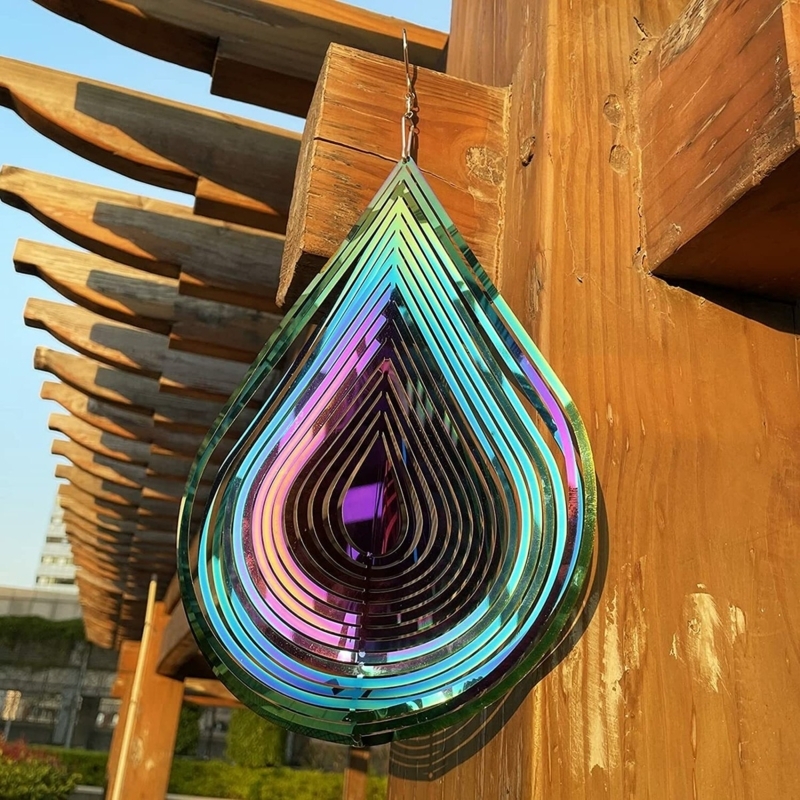 Teardrop Wind Spinner Iridescent Silhouette 3D Effect Rainbow Decor