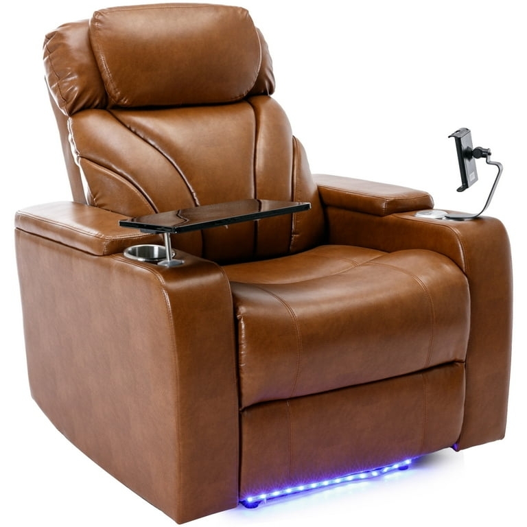 Tech-Integrated Theater Recliner with Swivel Tray & LED