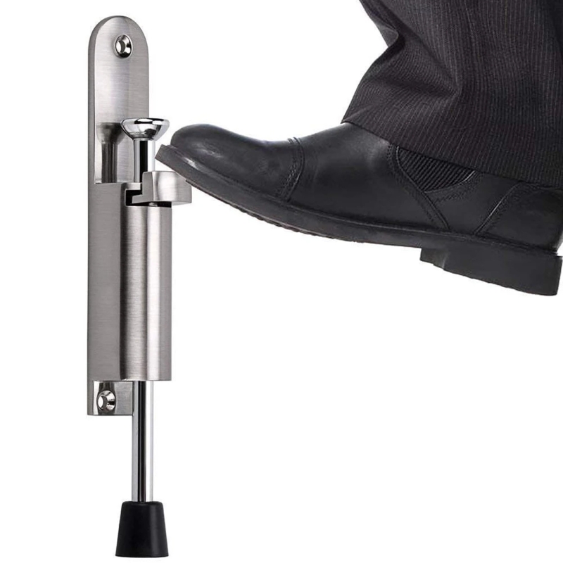 Telescopic Foot Operated Door Stop Brushed Metal Kick Down