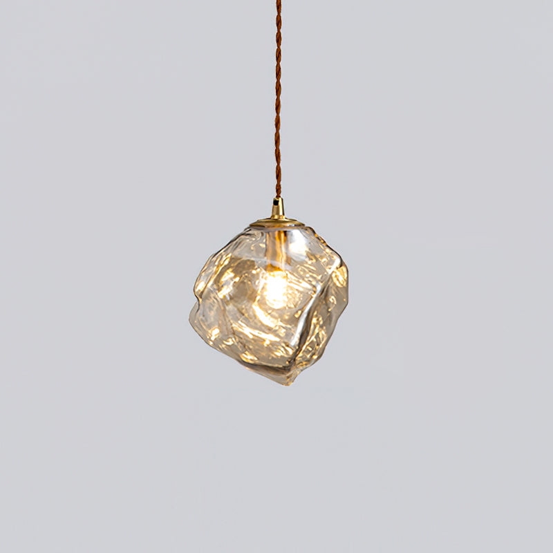 Textured Glass Mini Pendant with Faceted Surface and Brass Accent