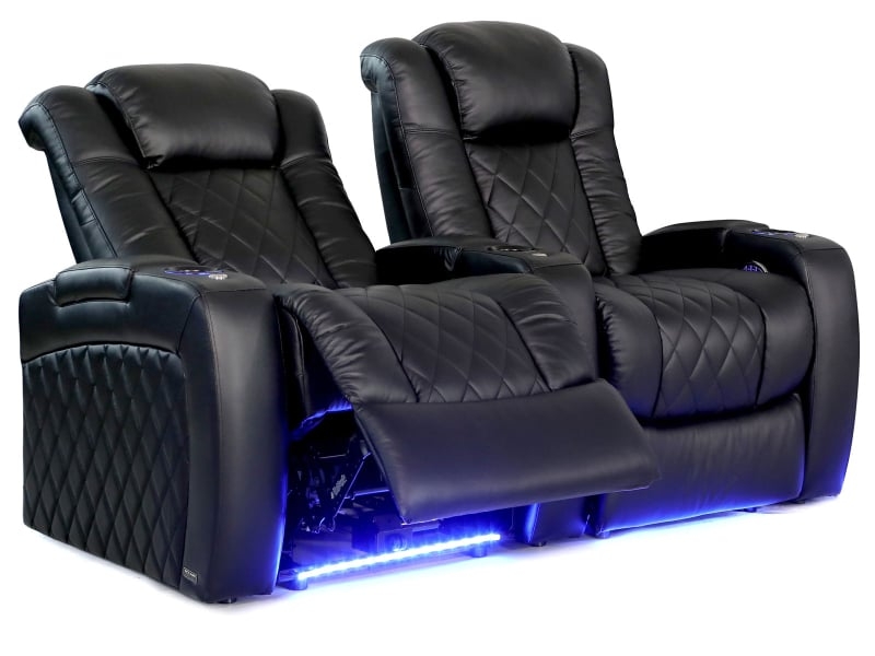 Theater Recliner Loveseat with Quilted Side Panels & Blue LED