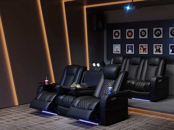 Theater Recliner Row featuring Diamond Quilting & LED Lighting