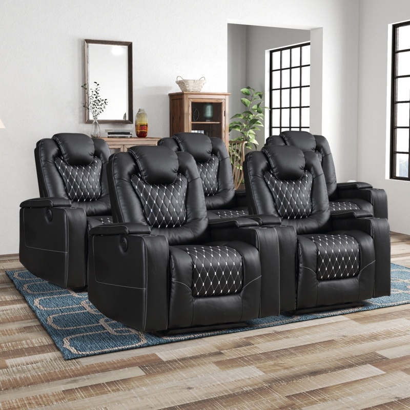 Theater Recliner Row with Armrest Storage and USB Port