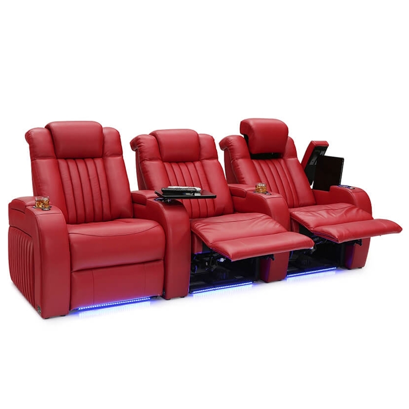 Theater Seating in Crimson Red with Power Recline & Channel Stitch
