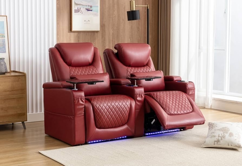 Theater Seating Recliners in Deep Red with Tray Tables