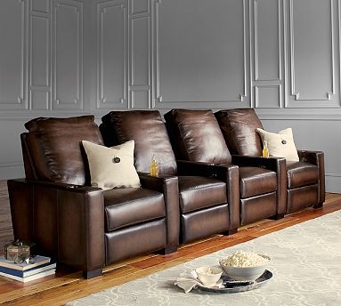 Theater Seating Sectional with Square Track Arms in Keystone Nut