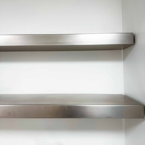 Thick Brushed Stainless Steel Floating Shelf, Bracketless Mount Design