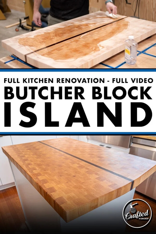 Thick End Grain Butcher Block Island Top with Dark Wood Inlay