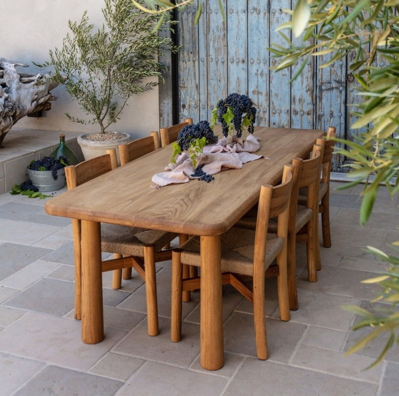 Thick Leg Wooden Table in Light Oak with Woven Seat Dining Chairs