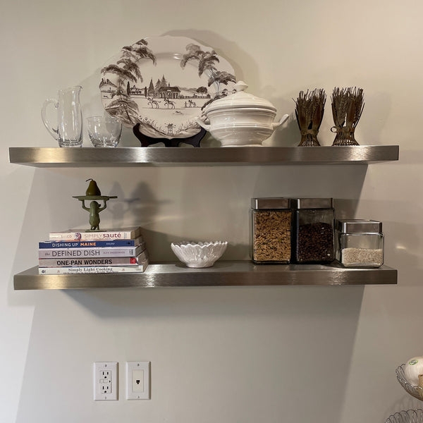 Thick Rectangular Stainless Steel Floating Shelf, Modern Industrial