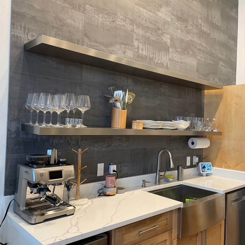 Floating Stainless Steel Kitchen Shelves