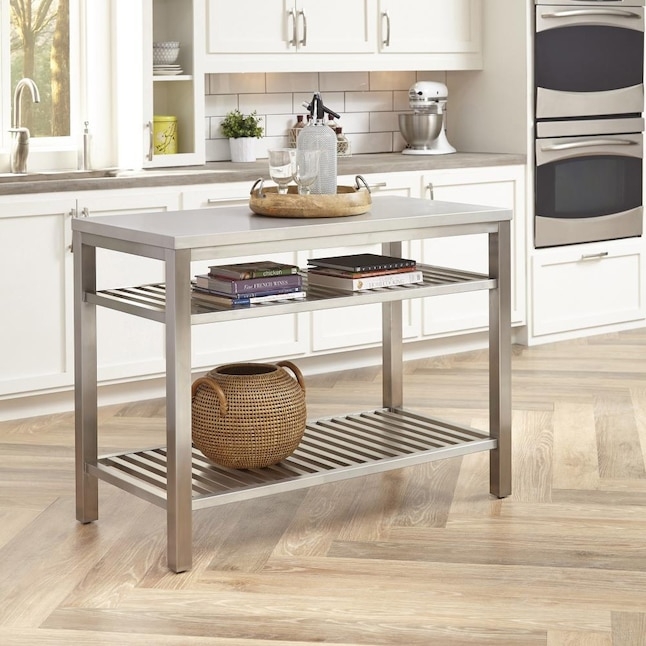 Three-Tier Kitchen Island Stainless Steel Industrial Slatted Shelves