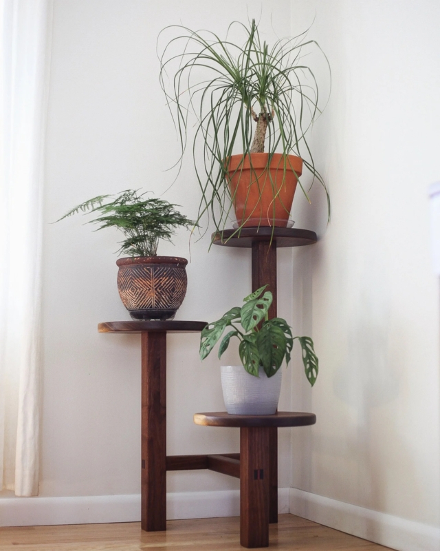 Three Tier Plant Stand Square Legs Exposed Joinery Circular Platforms