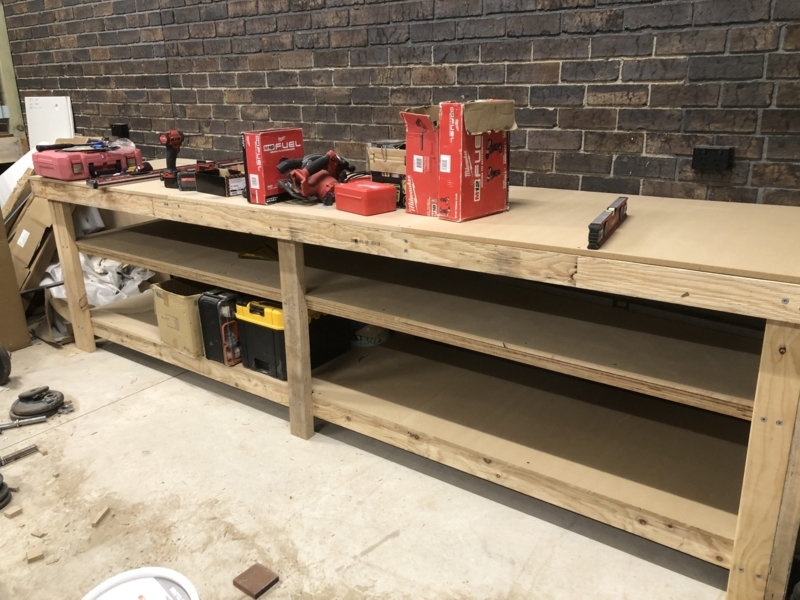 Three-Tier Wooden Workbench with Wide Unfinished Work Surface
