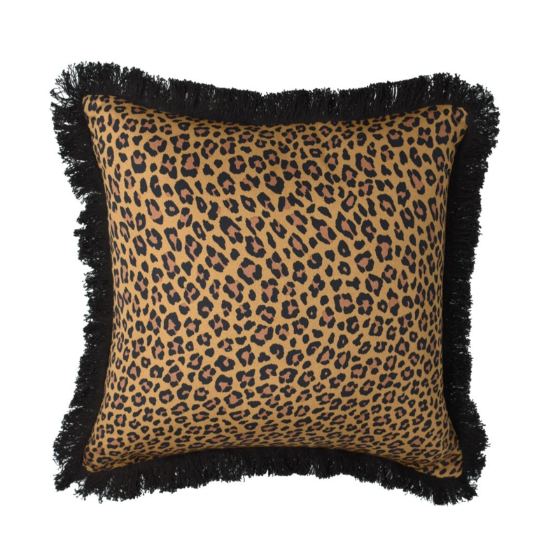 Throw Pillow, Black Fringe Velvet Leopard Maximalist Cushion