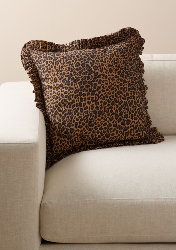Throw Pillow, Cotton Leopard Print Ruffled Edge Maximalist Accent