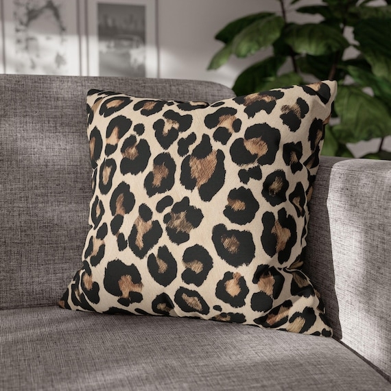 Throw Pillow Cover, Warm Beige Textured Weave Classic Leopard