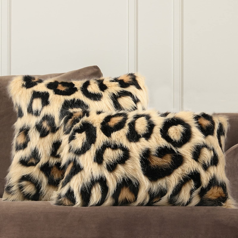 Throw Pillow, Shaggy Faux Fur Cheetah Cushion Textured Decor