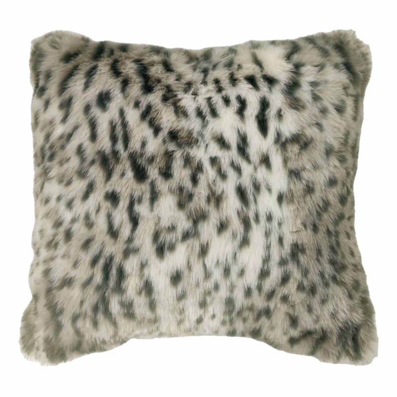 Throw Pillow, Snow Leopard Faux Fur Plush Grey Modern Glam