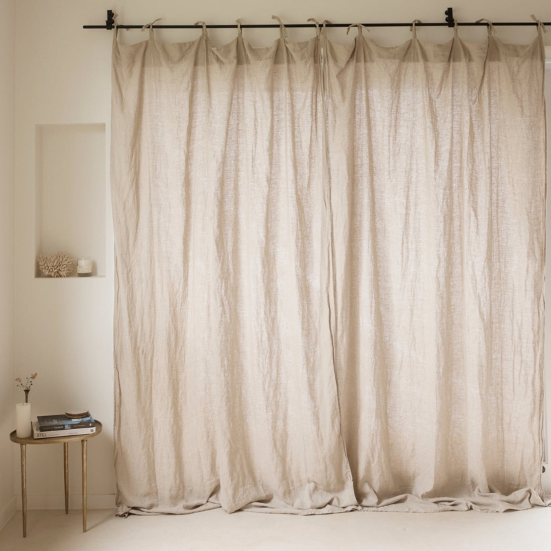 Tie Top Curtains Natural Beige Linen Puddling Wabi Sabi Aesthetic