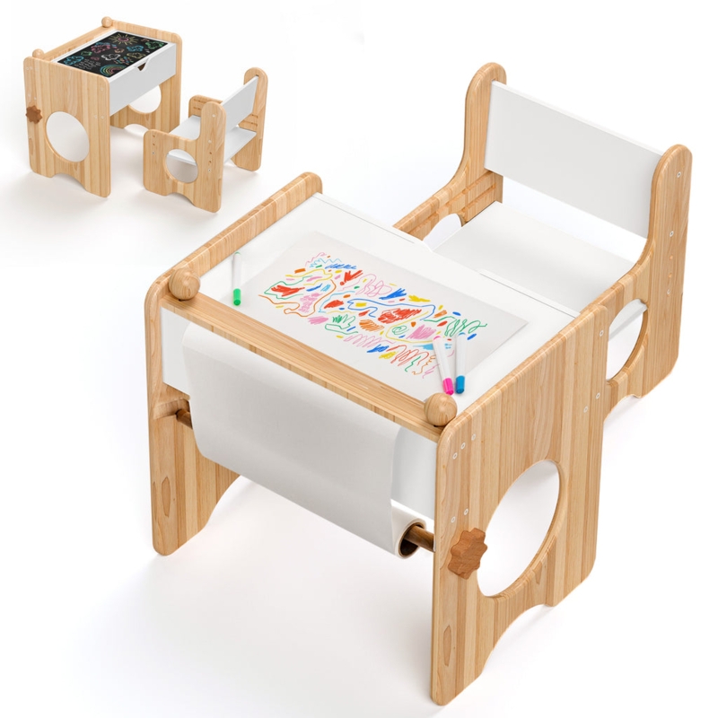 Toddler Table Set Montessori Chalkboard Surface Lift Top