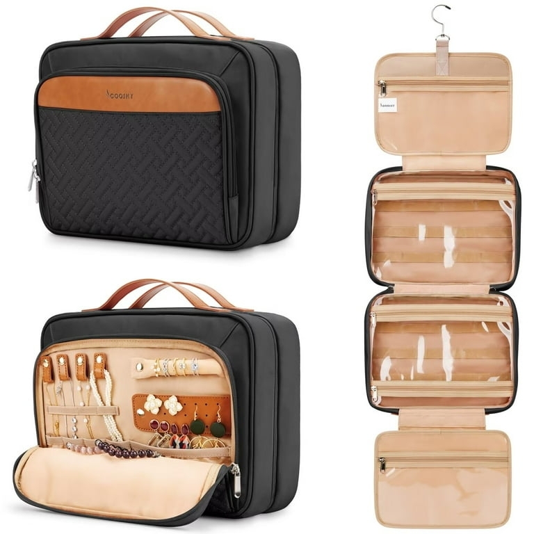 Toiletry Bag, Black Quilted Four-Tier Hanging Organizer
