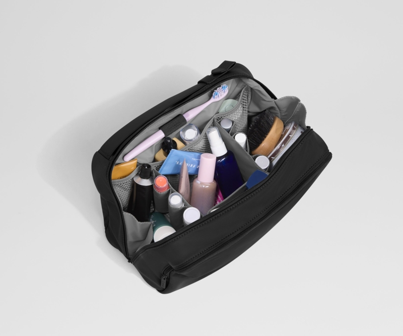 Toiletry Bag, Structured Black Mesh Divider System Organizer