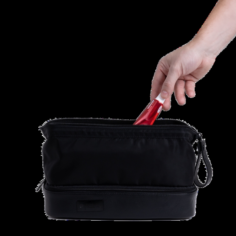 Toiletry Bag, Structured Matte Black Textile Pebbled Base Kit