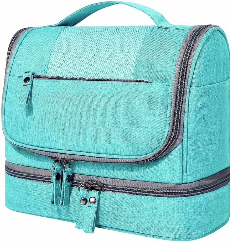 Toiletry Bag, Teal Woven Fabric Bottom Compartment Organizer