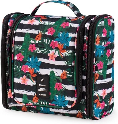 Toiletry Bag, Tropical Floral Stripe Print Hanging Organizer