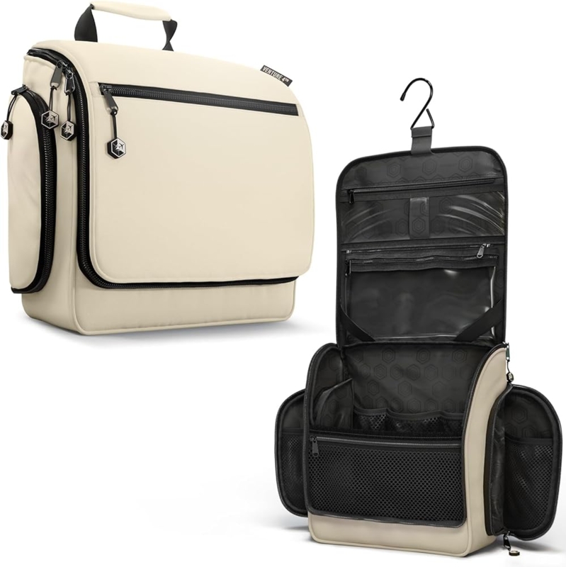Toiletry Bag, Warm Beige Hanging Organizer Hexagonal Lining