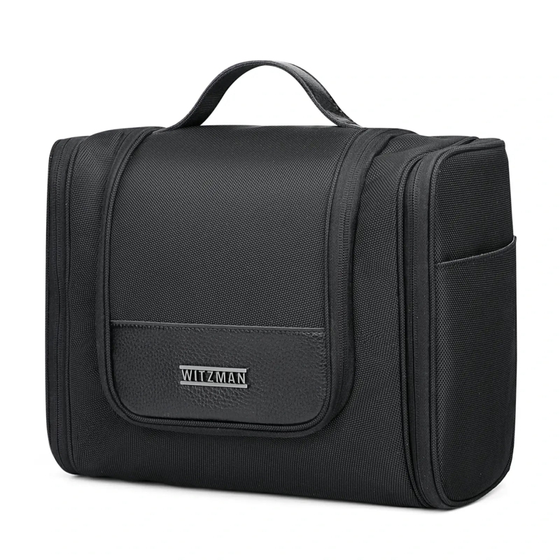 Toiletry Bag, Woven Matte Black Fabric Pebbled Accent Kit