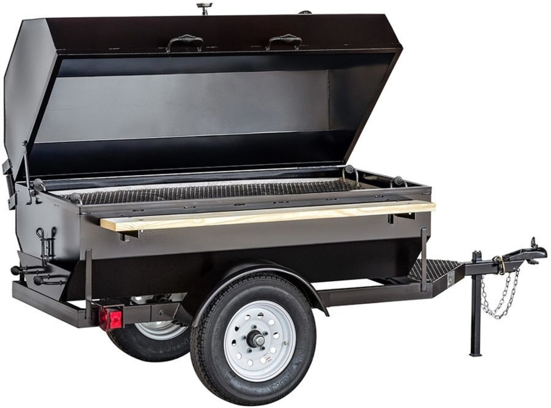 Towable Charcoal Grill with Integrated Front Cutting Board