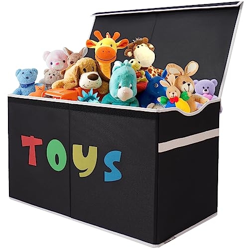Toy Box Chest Matte Black Colorful TOYS Logo Collapsible Large