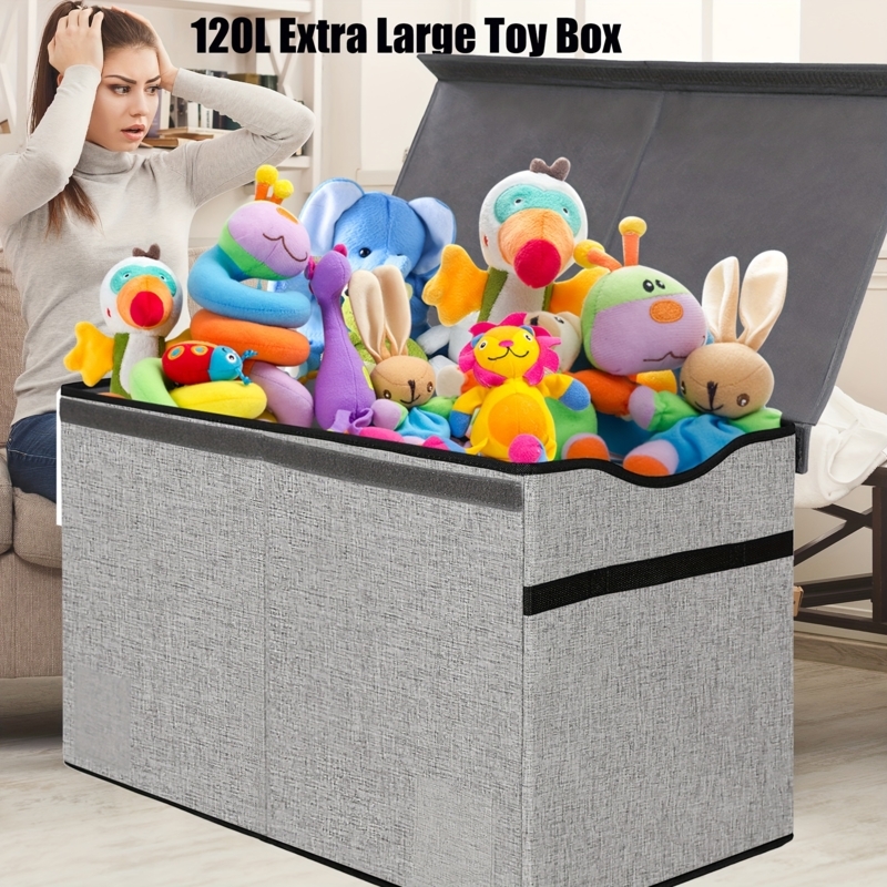 Toy Box Heather Grey 120L Volume Black Edge Piping Collapsible