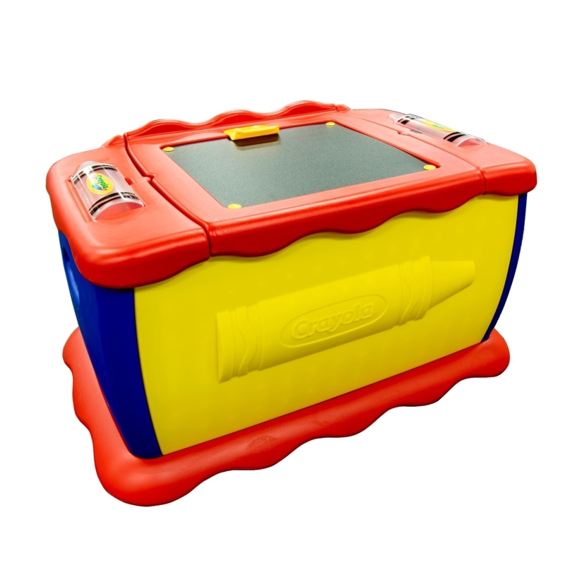 Toy Box Primary Colors Molded Crayon Detail Chalkboard Lid Plastic