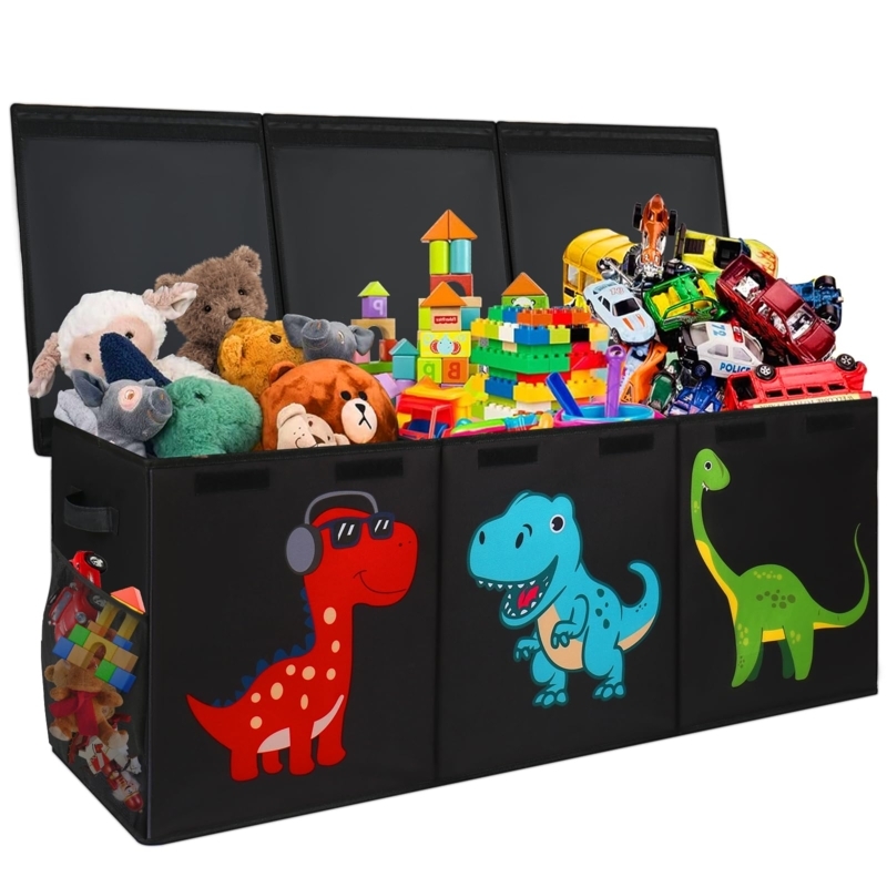 Toy Chest Black Dinosaur Themed Graphics Three Compartment Organizer